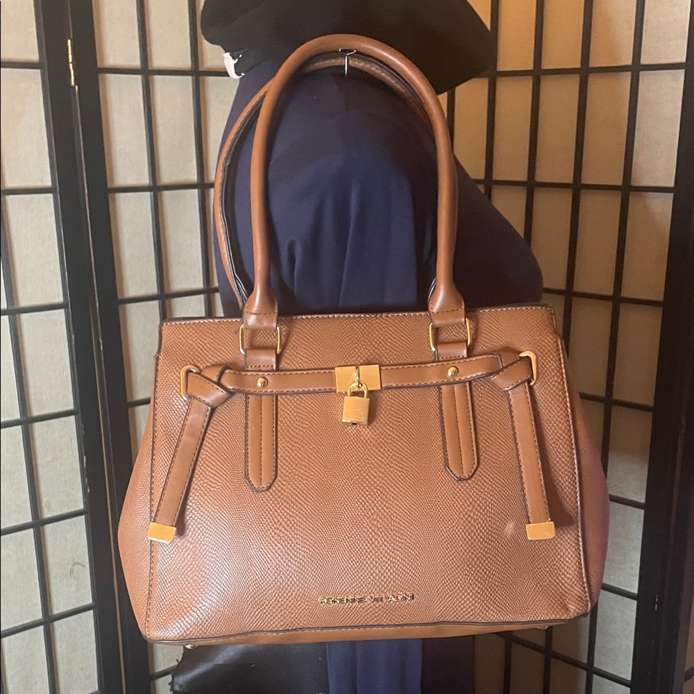 Adrienne Vittadini Brown Satchel with Gold Accents